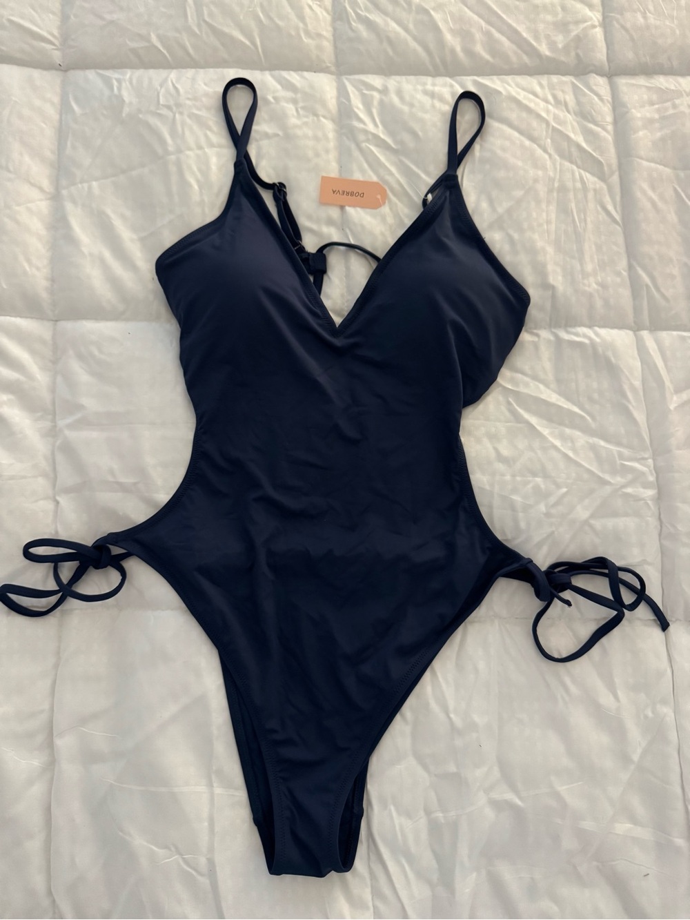 Navy One-Piece Swim Suit with Side Ties